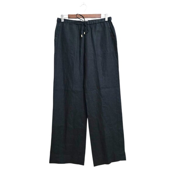 Chaus Navy Linen Minimalist Drawstring High Rise Wide Leg Pants Sz S - Picture 1 of 7